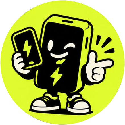 Buddy wijst naar een opgeladen gsm